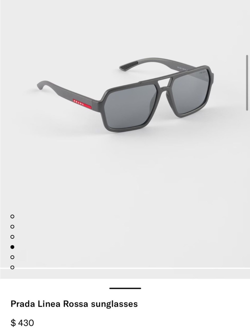 Prada Linea Rossa Matte Gray Sunglasses with Red Temple Accent used